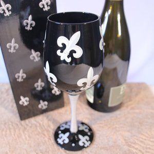 Wine Glass - Bottom's Up - Fleur De Lis - Silver
